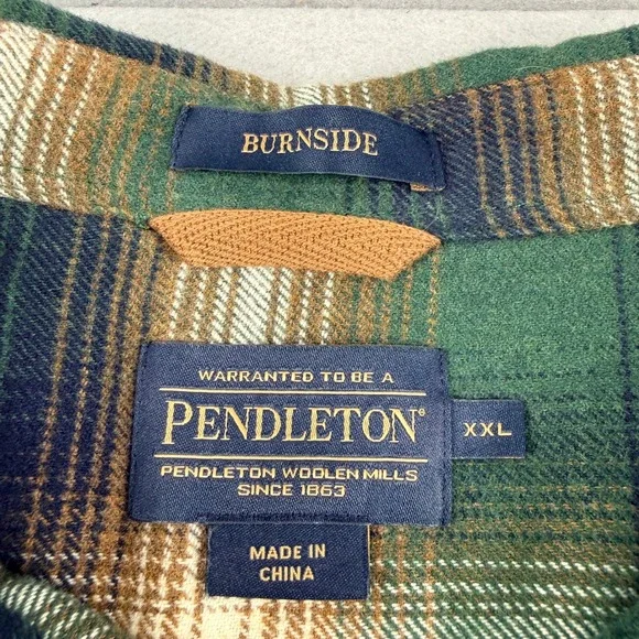 Pendleton Burnside Mens XXL Green Plaid Flannel Button Down Shirt 100% Cotton - Picture 4 of 11
